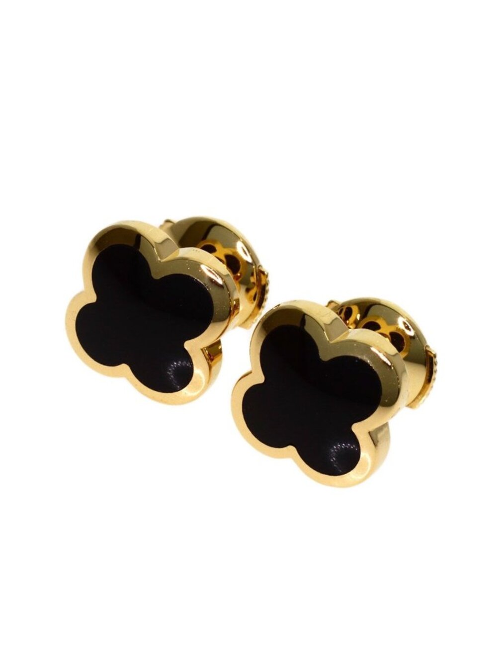 Van Cleef & Arpels Pure Alhambra Onyx Earrings 18k Yellow Gold